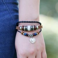 Neues Perlen Rindsleder Armband Koreanischer Schmuck Großhandel Fabrik Direkt Verkauf Leder Armband Legierung Pfirsich Herz Anhänger main image 3