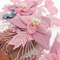 Embroidered Pink Leaf Flower Three-dimensional Flower Cloth Stickers Tide T Beads Diy Flower Piece Lace Patch Cloth Nhlt130050 main image 3