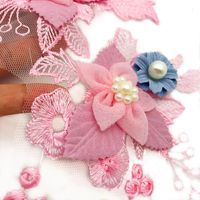 Embroidered Pink Leaf Flower Three-dimensional Flower Cloth Stickers Tide T Beads Diy Flower Piece Lace Patch Cloth Nhlt130050 main image 4