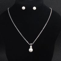 Neuer Exquisiter Perlen Anzug Silber Galvani Sierte O-kette Streifen Perlen Anhänger Tägliche Halskette Ohrring Set sku image 2