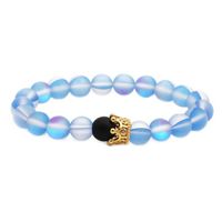 Grenz Überschreiten Der Schmuck Blau Gefrostet Mondstein Krone Armband Perlen Set Männer Und Frauen Armband Crown Bracelet main image 4