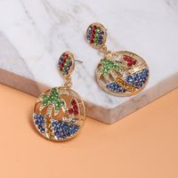Creative Simple Round Coconut Tree Earrings With Colored Rhinestone Stud Earrings Nhjj130369 main image 4