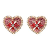 Womens Heart-shaped Rhinestone Alloy Earrings Nhjj130344 sku image 1