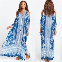 Chiffon Printed Beach Skirt Loose Large Size Off-the-shoulder Tassel Long Skirt Blouse Nhxw132655 main image 1