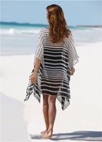 Chiffon Black And White Striped Loose Large Size Beach Coat Sun Protection Clothing Bikini Blouse Nhxw132664 main image 4