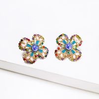 Womens Floral Rhinestone Alloy Earrings Nhjj132890 main image 4