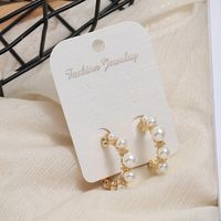 Europäische Und Amerikanische Mode Perlen Metall Gewickelte Ohrringe Retro Übertriebene Persönlichkeit Ohrringe Süße Damen Fan Temperament Ohrringe Frauen main image 4