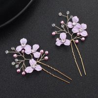 Purple Fabric Flower Beads Imitated Crystal Hairpin Nhhs133005 main image 3