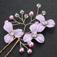 Purple Fabric Flower Beads Imitated Crystal Hairpin Nhhs133005 main image 5