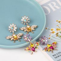 Fashion Chrysanthemum Honey Full Rhinestone Rhinestone Earrings Nhjj134010 main image 5