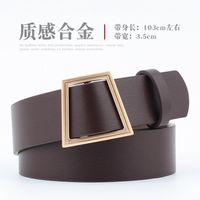 Fashion Woman Leather Metal Trapezoidal Buckle Belt Strap For Dress Jeans Nhpo134104 main image 1