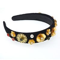 Korean Version Of Rhinestone Flower Velvet Wide Ethnic Headband Nhnt134335 main image 4