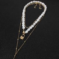 Simple Imitation Beads Clavicle Chain Long Neck Chain Lock Wild Necklace Nhct134386 main image 3