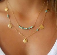 European And American Style Turquoise Clavicle Chain Sequin Double-layer Necklace Nhpj134468 main image 1