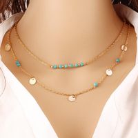 European And American Style Turquoise Clavicle Chain Sequin Double-layer Necklace Nhpj134468 main image 4