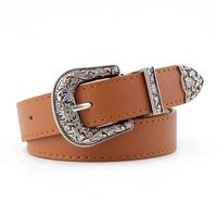 Fashion Woman Leather Metal Buckle Carved Belt Strap For Dress Jeans Nhpo134109 sku image 2