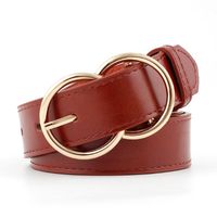 Fashion Woman Leather Metal Double Round Buckle Belt Strap For Dress Jeans Nhpo134146 sku image 5