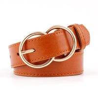 Fashion Woman Leather Metal Double Round Buckle Belt Strap For Dress Jeans Nhpo134146 sku image 3