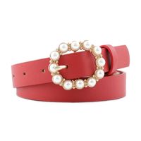 Fashion Woman Faux Leather Beads Buckle Belt Strap For Dress Jeans Black Red Purple Nhpo134155 sku image 1
