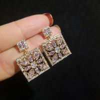 Womens Square Inlay Zircon Copper Earrings Nhbr134813 sku image 1