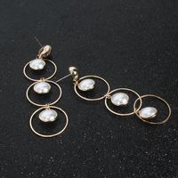 Vintage Ring Circle Ring Interlocking Imitation Beads Alloy Earrings Nhct130477 main image 4
