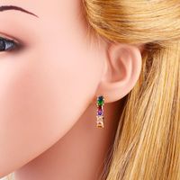 Color Personality Semicircular C-type Micro-inlaid Square Zircon Earrings Nhas130549 main image 6