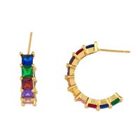 Color Personality Semicircular C-type Micro-inlaid Square Zircon Earrings Nhas130549 sku image 1