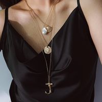 Letter Scallop Multi-layer Pendant Stack Necklace Nhxr135992 sku image 1