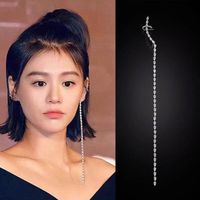 Sandra Ma Zhao Wei De Même Style Asymétrique Longue Européen Et Américain Incrusté Zircon Gland Oreille Lignes Oreille Clips Haute Profil De Mode Boucles D'oreilles main image 1