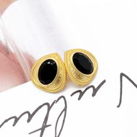 Vintage Black Gemstone 925 Alloy Stud Earrings Nhom136169 main image 5