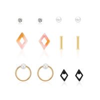 Modèle Coréen Tempérament Sauvage Internet Influenceur Fashionmonger Personnalisé Prismatique Alliage Résine Boucles D'oreilles Ensemble 6 Paires Ventes Directes D'usine main image 6