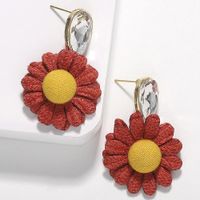 Européen Et Américain Exagéré Main Tissu Fleur Plantes Diamant Boucles D'oreilles À La Mode Chrysanthème Élégant Goutte D'eau De Femmes Tous-match Boucles D'oreilles main image 1