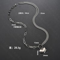 Hippie Accessoires Japonais Style Nouveau Foncé Rétro Hip Hop Double-couche Chaîne Amour Collier Titane Acier Pêche Coeur Longue Collier main image 5