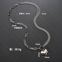 Retro Hip Hop Double Chain Titanium Steel Love Necklace Nhhf136831 main image 5
