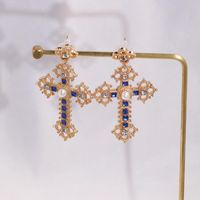 52083 Retro Diamant Ohrringe Im Palasts Til Frauen Europäische Und Amerikanische Kreuz Ohrringe Lange Ohrringe Elegante Ohrringe main image 3