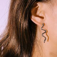 Retro Minimalist Curved Alloy Serpentine Geometric Earrings Nhxr137970 main image 1