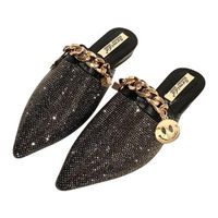 Printemps Et D'été Nouvelle-coréen Style Célébrité Internet Ins Demi Pantoufles Brillant Strass Plat À Talons Hauts Mules De Femmes Sandales Grande Taille Chaussures sku image 1