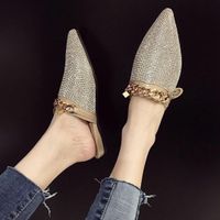 Printemps Et D'été Nouvelle-coréen Style Célébrité Internet Ins Demi Pantoufles Brillant Strass Plat À Talons Hauts Mules De Femmes Sandales Grande Taille Chaussures sku image 14