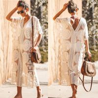 2019 Europe And America Cross Border New Mesh Embroidered Sexy Beach Sun Protection Mid-length Robe Bikini Blouse Swimsuit Outwear sku image 1