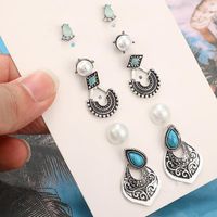 Fashion Vintage Rhinestone Beads Geometric Alloy Drops Turquoise 5 Pair Set Nhgy138153 main image 1