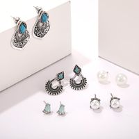 Fashion Vintage Rhinestone Beads Geometric Alloy Drops Turquoise 5 Pair Set Nhgy138153 main image 3