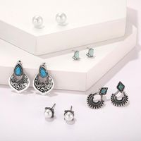 Fashion Vintage Rhinestone Beads Geometric Alloy Drops Turquoise 5 Pair Set Nhgy138153 main image 4