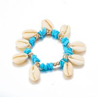 Fashion Rhinestone Drill Woven Cable Rope Turquoise Shell 3 Layer Anklet Bracelet Nhgy138155 main image 6