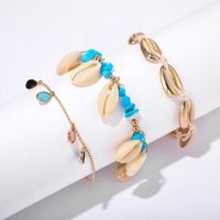 Fashion Rhinestone Drill Woven Cable Rope Turquoise Shell 3 Layer Anklet Bracelet Nhgy138155 main image 7