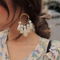 Fashion Oval Drop-shaped Beads White Earrings Nhnt138220 main image 2