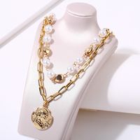 Creative Retro Head Stamp Beads Double Layer Necklace Nhpj138241 main image 4