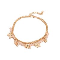 Fashion Rice Beads Hollow Leaf Alloy 2 Layer Anklet Bracelet Nhgy138272 main image 1