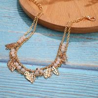 Fashion Rice Beads Hollow Leaf Alloy 2 Layer Anklet Bracelet Nhgy138272 main image 5