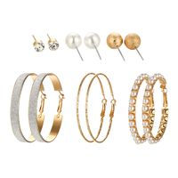 Fashion Beads Scrub Big Circle Personality Stud Earrings 6 Pairs Set Nhpj138351 main image 5