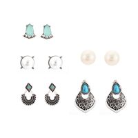 Fashion Vintage Rhinestone Beads Geometric Alloy Drops Turquoise 5 Pair Set Nhgy138153 sku image 1